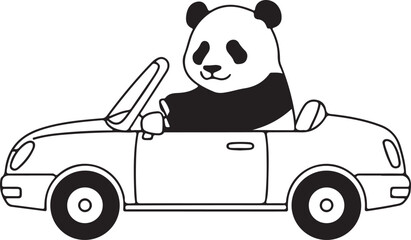Baby giant panda driving a car silhouette vector illustration © Morshed