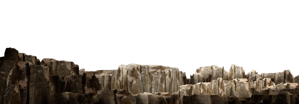 reeds in the wind/Rocky mountain cliff with brown stone formations isolated on white background, showing natural texture and geological details