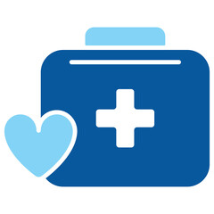 Blue Medical First Aid Kit Icon With White Cross and Light Blue Heart Symbol Isolated on Transparent Background Vector Illustration