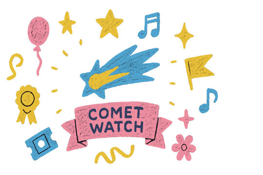 Comet watch event with colorful decorations and festive elements for an exciting night of stargazing - Powered by Adobe