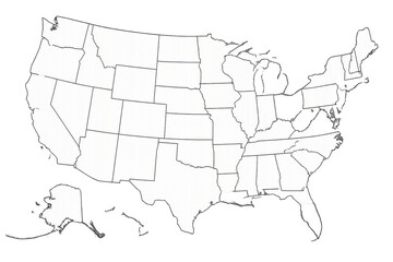 Fototapeta premium United states map showing state outlines, geographical borders, and north america political divisions