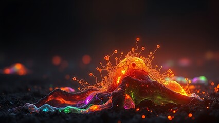 A glowing malignant growth being starved of its vibrant nutrient streams on a dark field.