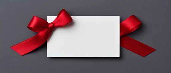Blank card with red ribbon on dark background
