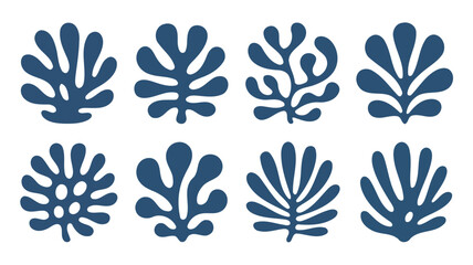 Elegant navy seaweed shapes showcase stunning modern design elements, ideal for botanical prints, fabric patterns, and contemporary ocean themed designs