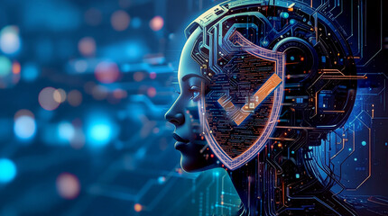 Abstract digital human head with glowing data streams flowing outwards representing artificial intelligence and technology