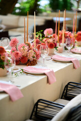 Table setting in a restaurant for a party
