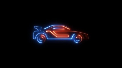 Futuristic neon sports car silhouette glowing blue and orange on black background abstract automotive design concept - Powered by Adobe