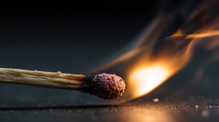 Captivating Close-up of a Matchstick Igniting with Flames in a Dramatic Moment of Combustion and Energy Visualization