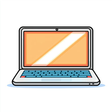 Laptop computer screen keyboard orange display reflective glare modern portable device digital workspace