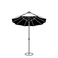 Obraz premium Minimalist Black and White Patio Umbrella Icon with Solid Canopy and Outlined Structure