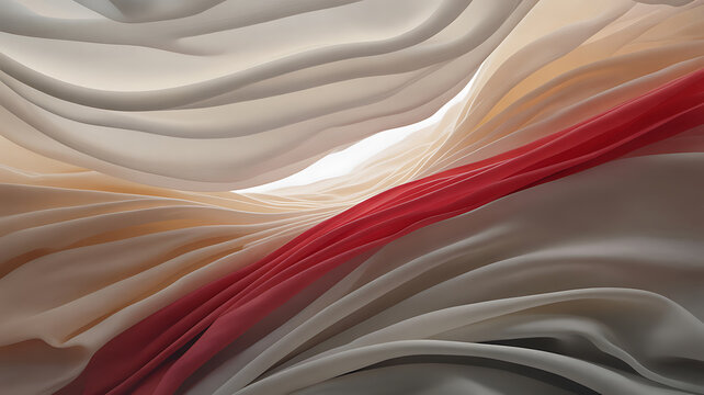 Flowing draped fabric with subtle color gradient and a vibrant red accent