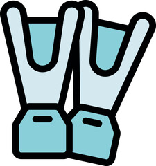 Cartoon style icon of diving fins, essential equipment for scuba diving and snorkeling, enhancing underwater propulsion and maneuverability © ylivdesign