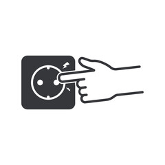 Isolated pictogram of finger inserted into electrical socket, warning symbol for child safety, public awareness, and high-voltage electricity hazar