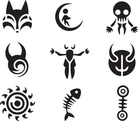 Collection of Ancient Tribal Symbols and Mythological Icons