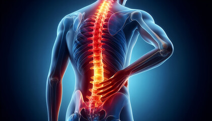 back bone pain with red glow
