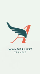 Wanderlust Travels Logo Featuring a Stylized Wing and Letter A Design.