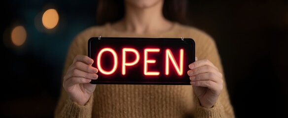 The open sign shines like a beacon held by a cozy cafe owner.