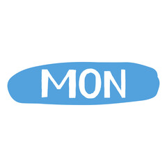Blue oval shape with white letters MON in the middle and transparent background