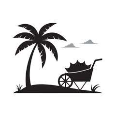 Antique Wheelbarrow On Palm Beach Silhouette