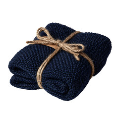 Cozy Navy Blue Knitted Blanket Wrapped with Brown Twin for Warmth and Comfort