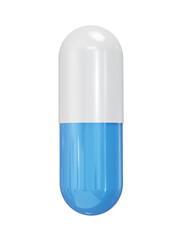 3D rendered blue and white pill isolated on transparent background. 3d render. PNG. Medicine concept. For health, pharmacy, wellness, or or pharmaceutical advertising and design. Pills. Health