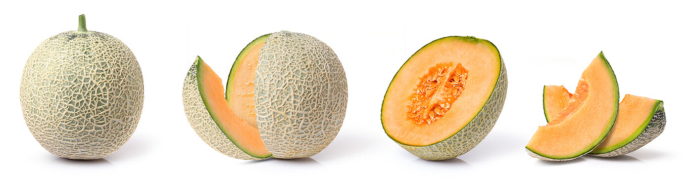 Melon with slice isolated on white background.