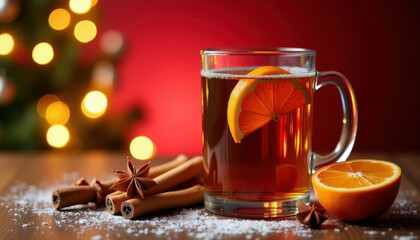 Festive holiday beverage with orange and cinnamon for christmas celebration, perfect for winter gatherings and seasonal enjoyment