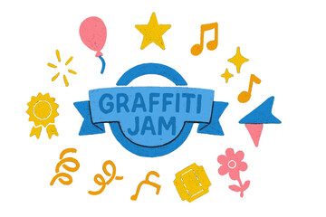 Colorful design for graffiti jam event featuring playful elements and vibrant colors, attracting creativity and community spirit
