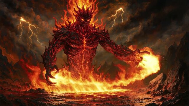 Fire elemental emerging from a lava lake