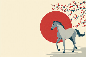 馬と桜と赤い円