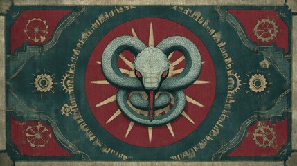 Decorative banner depicting a stylized serpent in a central emblem design