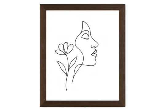 Woman face line art drawing framed on transparent background