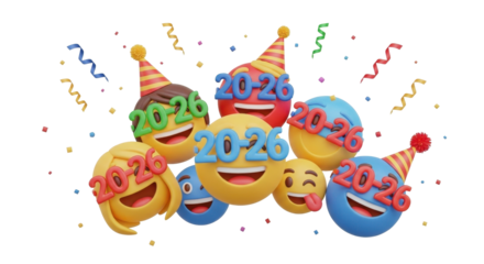 Festive Emoji Celebration A Colorful Gathering of Joyful Faces.