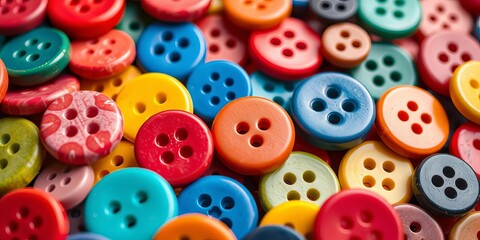 Vibrant buttons in assorted colors and textures, close-up shot,   button collection,   accessories