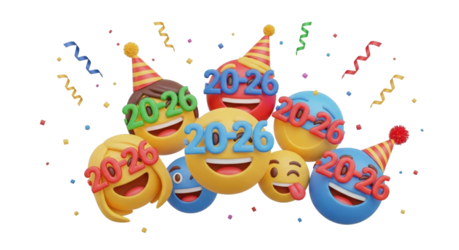 Festive Emoji Celebration A Colorful Gathering of Joyful Faces.