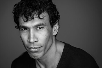 A black-and-white portrait, using soft natural light to gently highlight his facial features, emphasizing the simplicity and depth of a monochrome portrait.