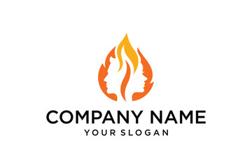 Abstract Two Human Profiles Flame Logo Design