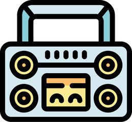 Portable music player playing songs, with radio tuner and speakers, in a colorful flat design