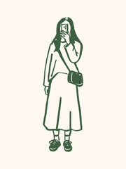 woman taking mirror selfie minimal line sketch vector illustration