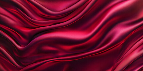 Obraz premium A close-up view of rich red silk satin fabric rippling with delicate folds, reflections shimmering across its glossy surface