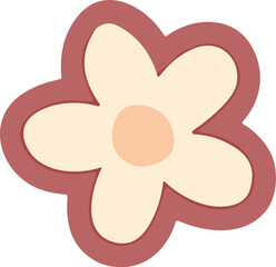 Minimalist kawaii flower illustration with rounded petals, soft beige center, and muted pink outline, designed in pastel aesthetic style.