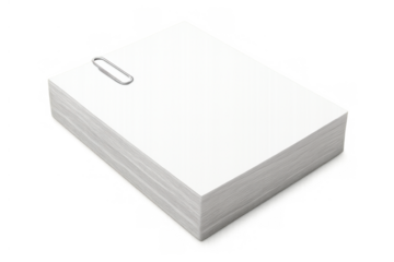 Stack of blank white paper sheets with a paperclip, ready for text or design, representing office and business