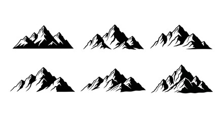 Minimalist black and white vector illustration of mountain silhouettes