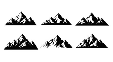 Minimalist black and white vector illustration of mountain silhouettes