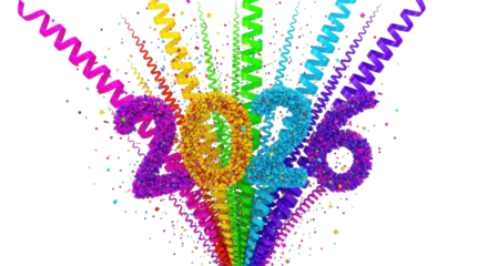 Vibrant 2026 Celebration with Colorful Confetti and Streamers.