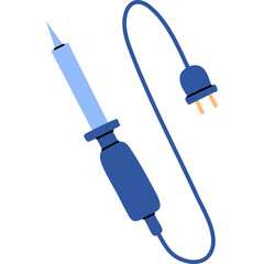 Blue Soldering Iron Tool with Electric Cord and Plug on White Background Simple Illustration