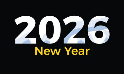 New Year 2026, Futuristic, Typography, Modern, Metallic, effect, Shiny, text, modern design, Black background, Holiday, Text, effect, Annual, Bright numbers, Digital,  aesthetic, Abstract, numbers, Ne
