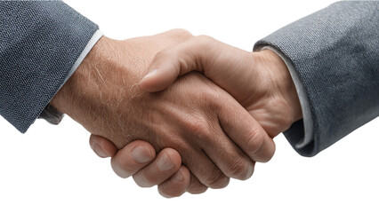 Two men shaking hands in a business setting symbolizing agreement and partnership isolated on transparent background