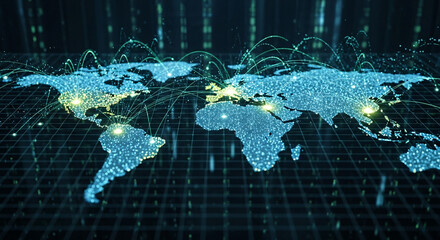Global Network Connections Digital World Map Data Flow Technology