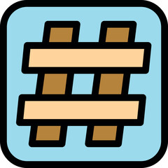 Brown hashtag symbol filling square button with light blue background, representing social media tagging